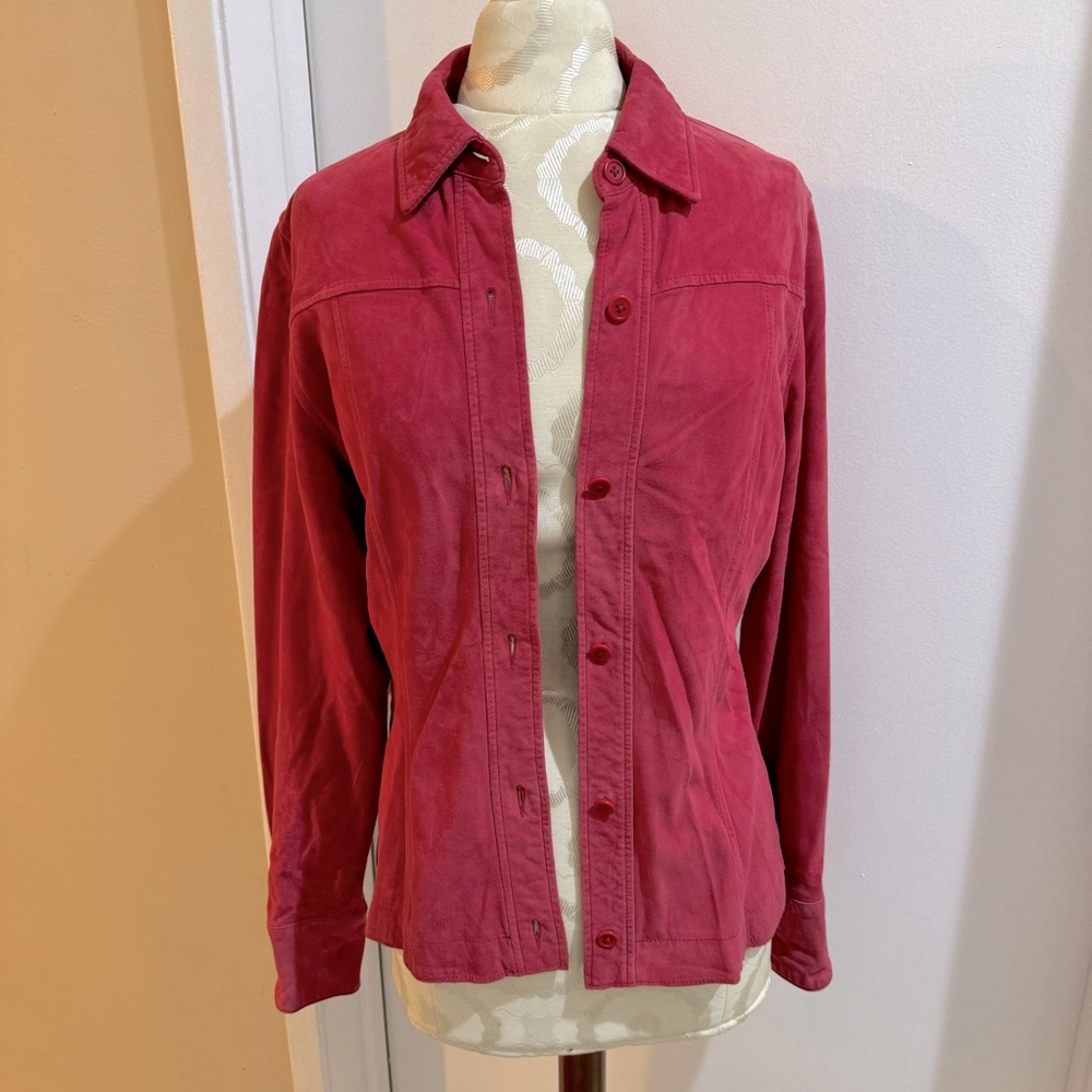 Vintage Suede Red Soft Button Up Shirt Genuine Golden Bear Jacket Shacket M